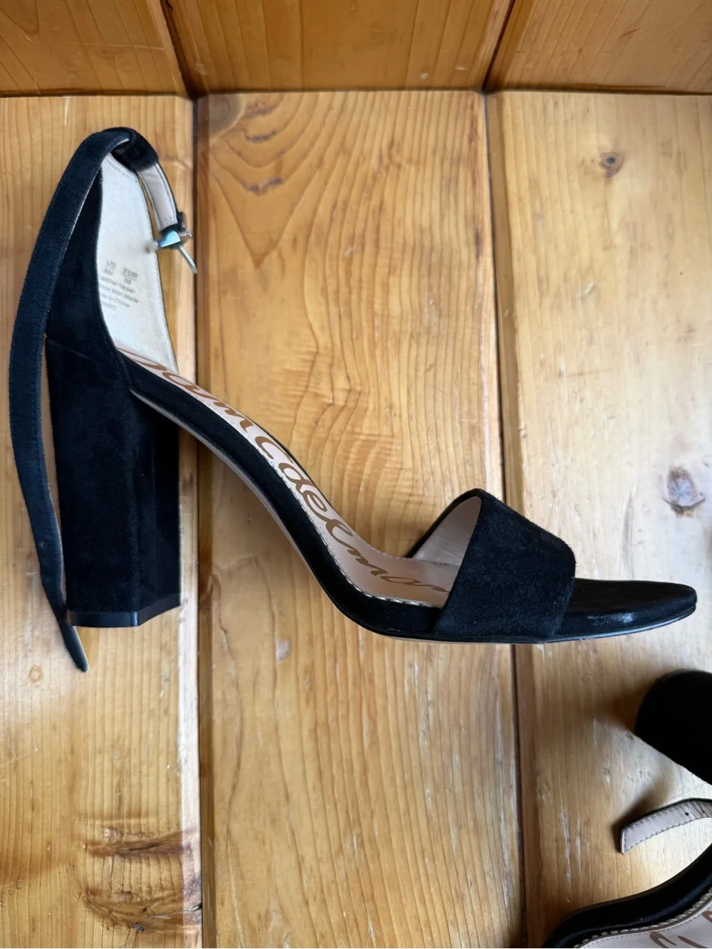Size 8 Sam Edelman Yaro Black Suede High Heel Sandal Ankle Strap 4 in Block Heel